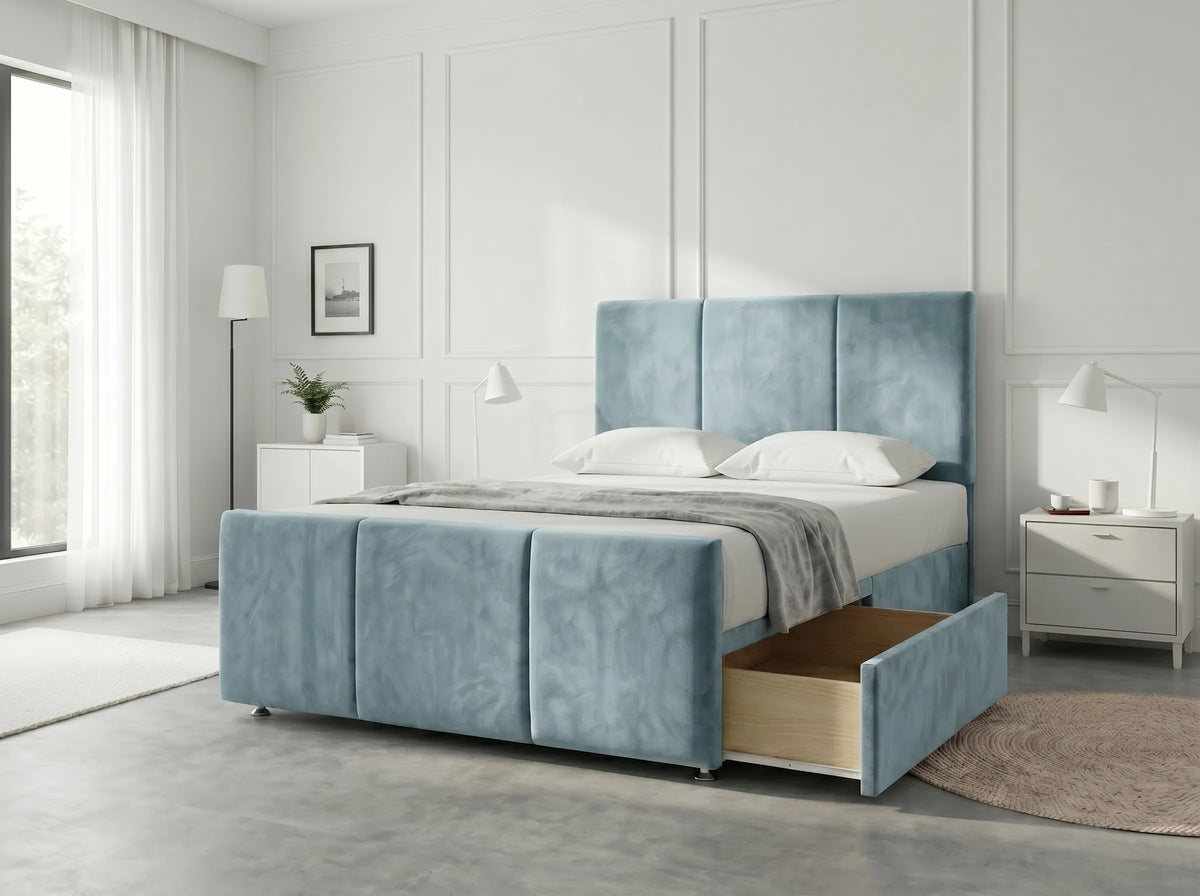 Elegant Sleigh Aura | Divan Drawer Bed with Hidden Storage Drawers (UK) | Discount Bed Store (DBS) #DB149