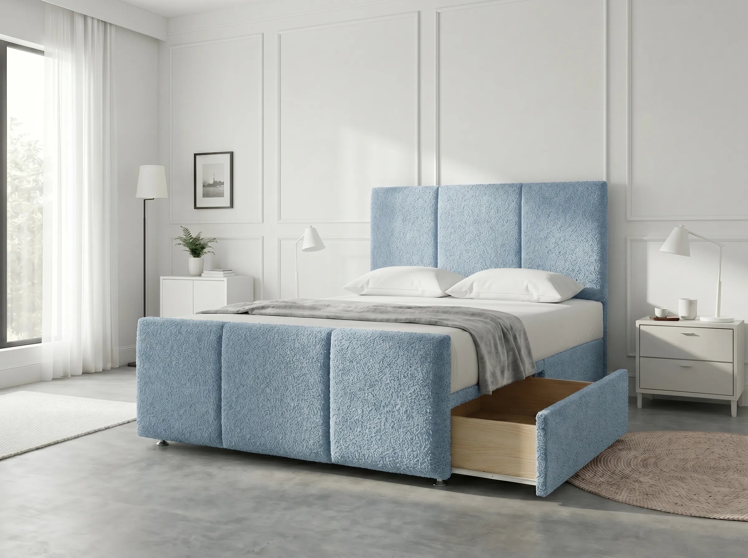 Elegant Sleigh Aura | Divan Drawer Bed with Hidden Storage Drawers (UK) | Discount Bed Store (DBS) #DB149