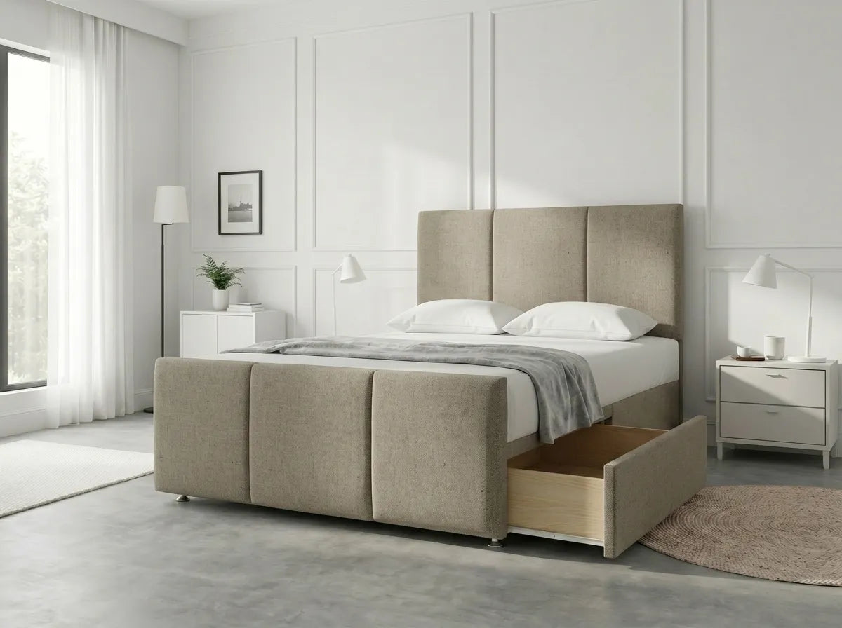 Elegant Sleigh Aura | Divan Drawer Bed with Hidden Storage Drawers (UK) | Discount Bed Store (DBS) #DB149