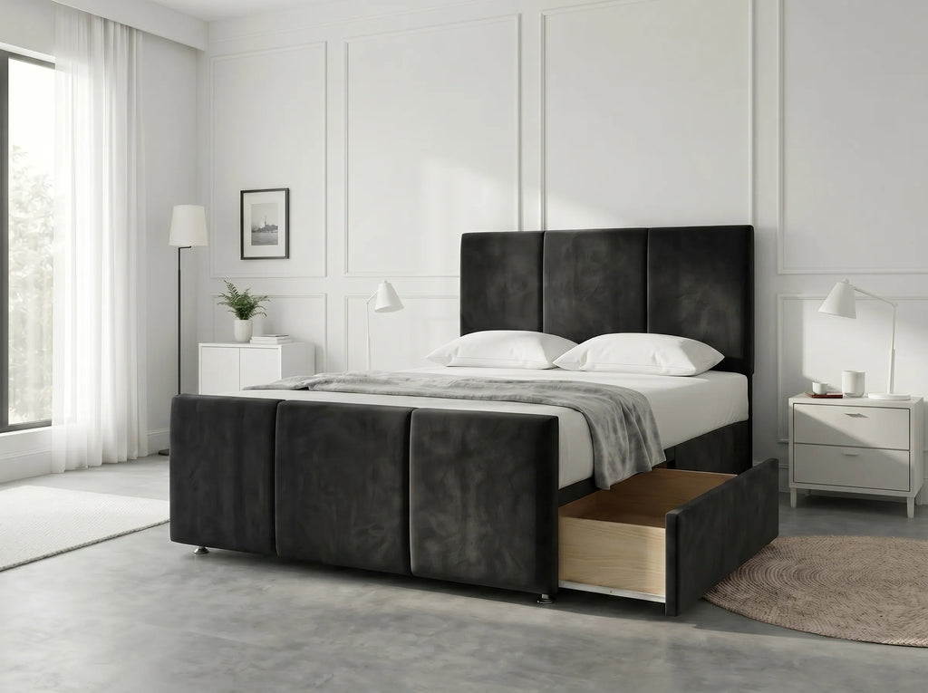 Elegant Sleigh Aura | Divan Drawer Bed with Hidden Storage Drawers (UK) | Discount Bed Store (DBS) #DB149