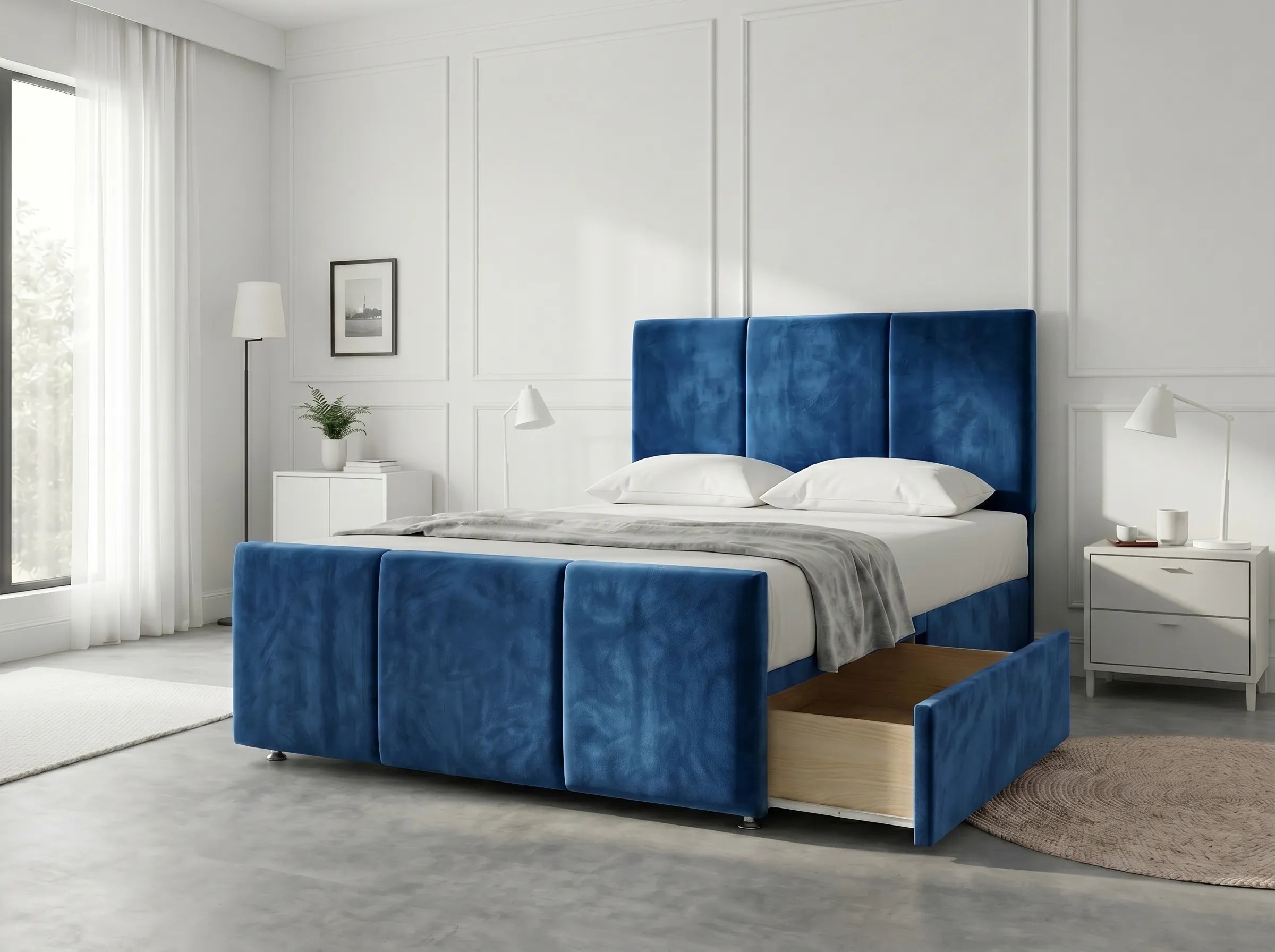 Elegant Sleigh Aura | Divan Drawer Bed with Hidden Storage Drawers (UK) | Discount Bed Store (DBS) #DB149