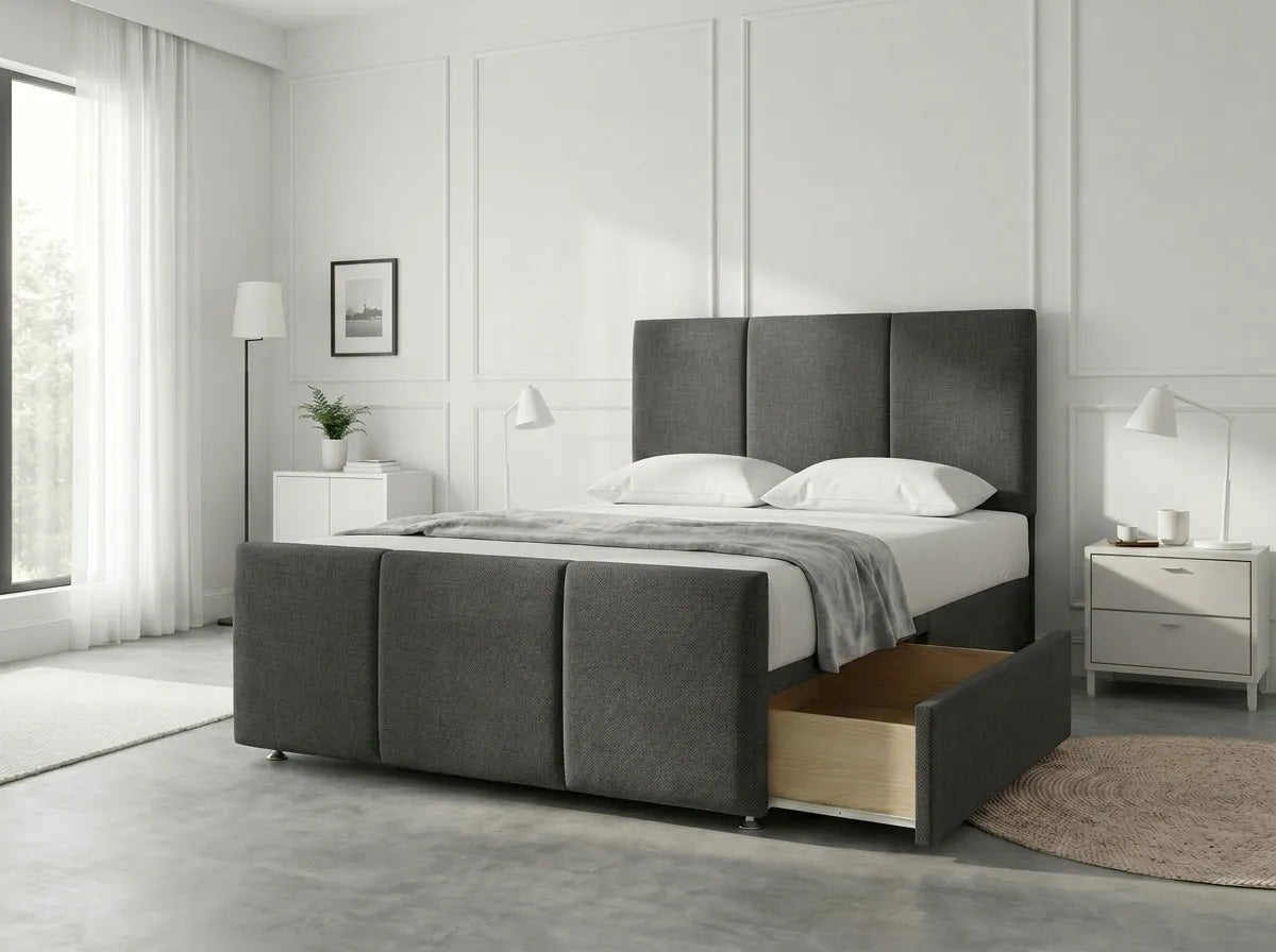 Elegant Sleigh Aura | Divan Drawer Bed with Hidden Storage Drawers (UK) | Discount Bed Store (DBS) #DB149
