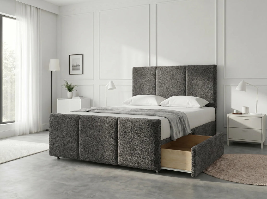 Elegant Sleigh Aura | Divan Drawer Bed with Hidden Storage Drawers (UK) | Discount Bed Store (DBS) #DB149