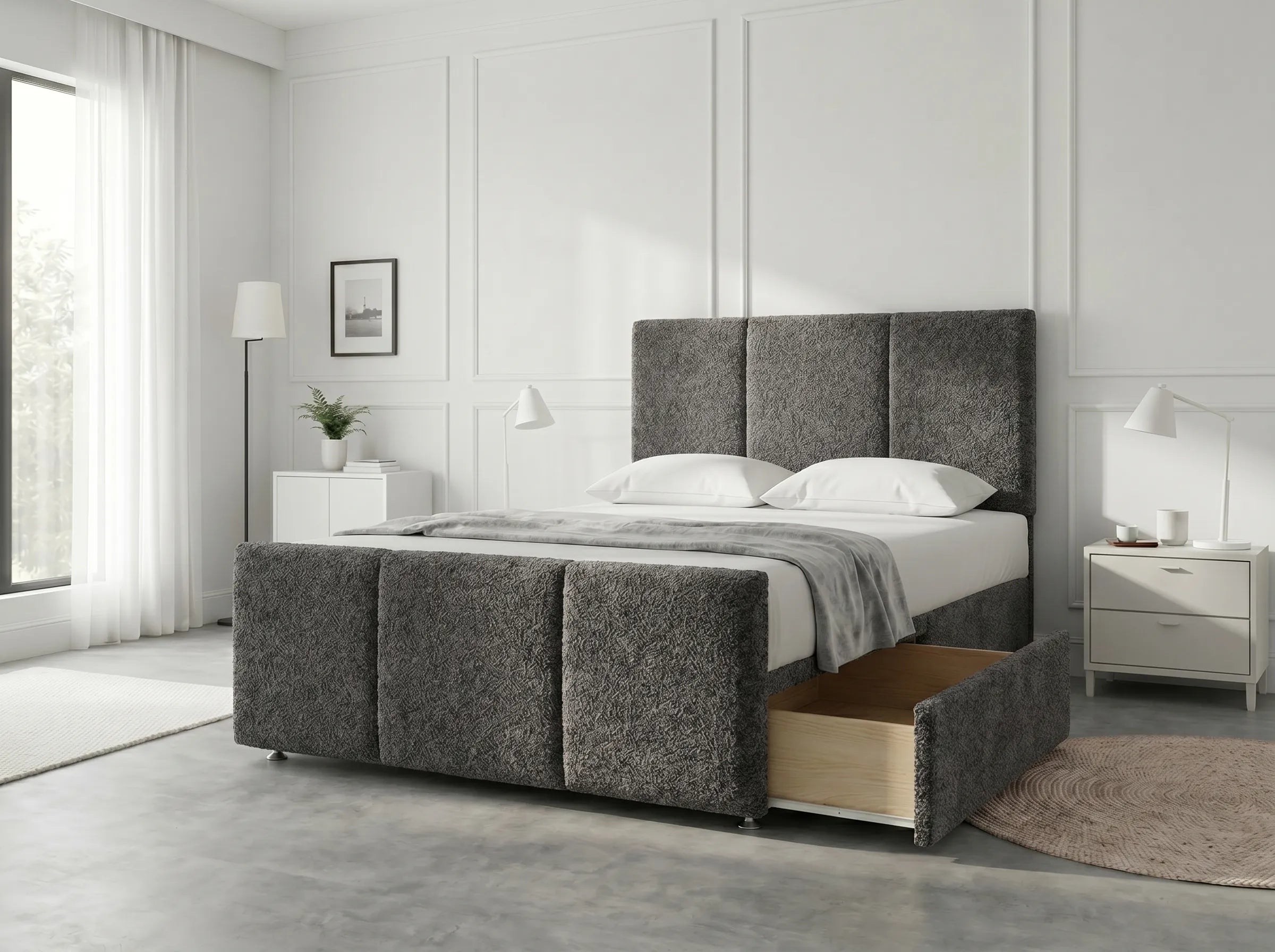 Elegant Sleigh Aura | Divan Drawer Bed with Hidden Storage Drawers (UK) | Discount Bed Store (DBS) #DB149