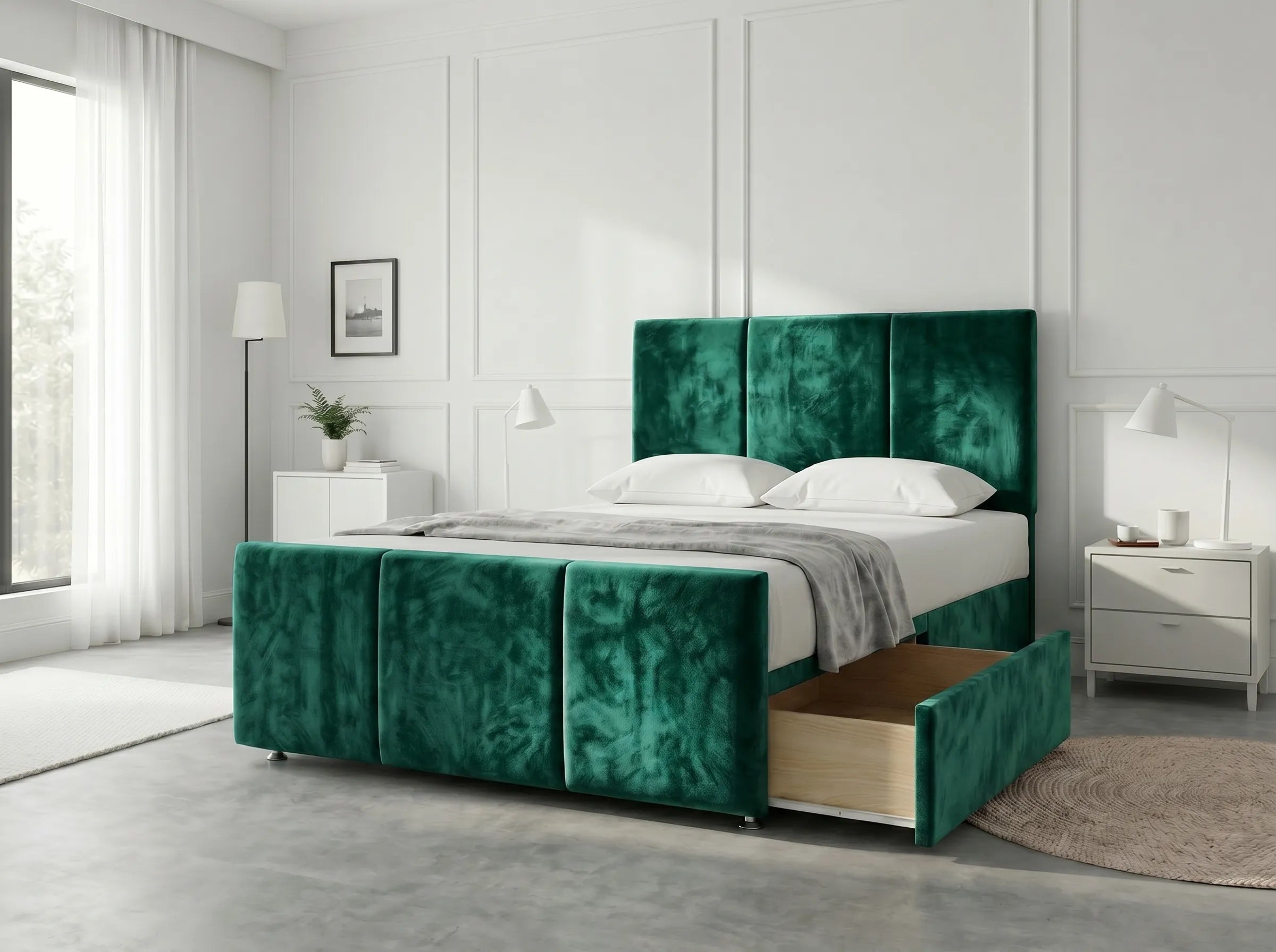 Elegant Sleigh Aura | Divan Drawer Bed with Hidden Storage Drawers (UK) | Discount Bed Store (DBS) #DB149