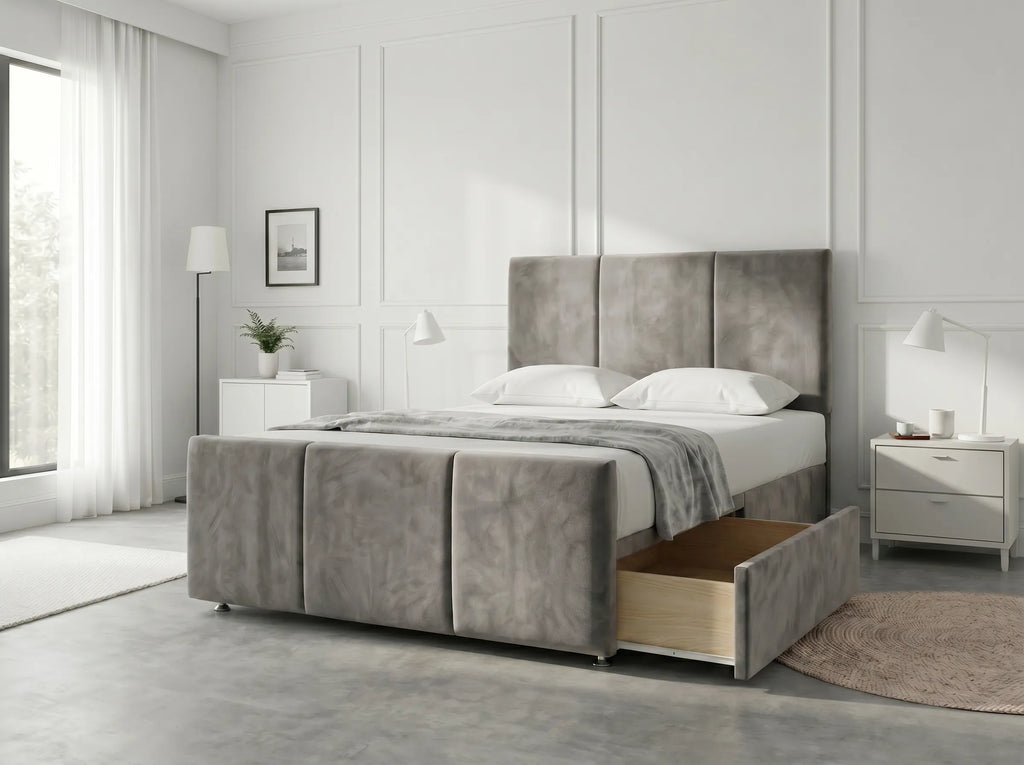 Elegant Sleigh Aura | Divan Drawer Bed with Hidden Storage Drawers (UK) | Discount Bed Store (DBS) #DB149