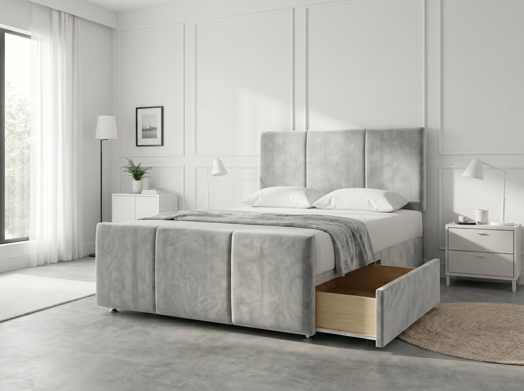 Elegant Sleigh Aura | Divan Drawer Bed with Hidden Storage Drawers (UK) | Discount Bed Store (DBS) #DB149