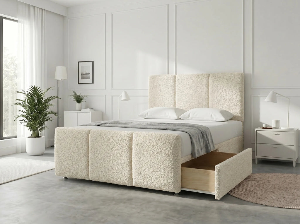 Elegant Sleigh Aura | Divan Drawer Bed with Hidden Storage Drawers (UK) | Discount Bed Store (DBS) #DB149