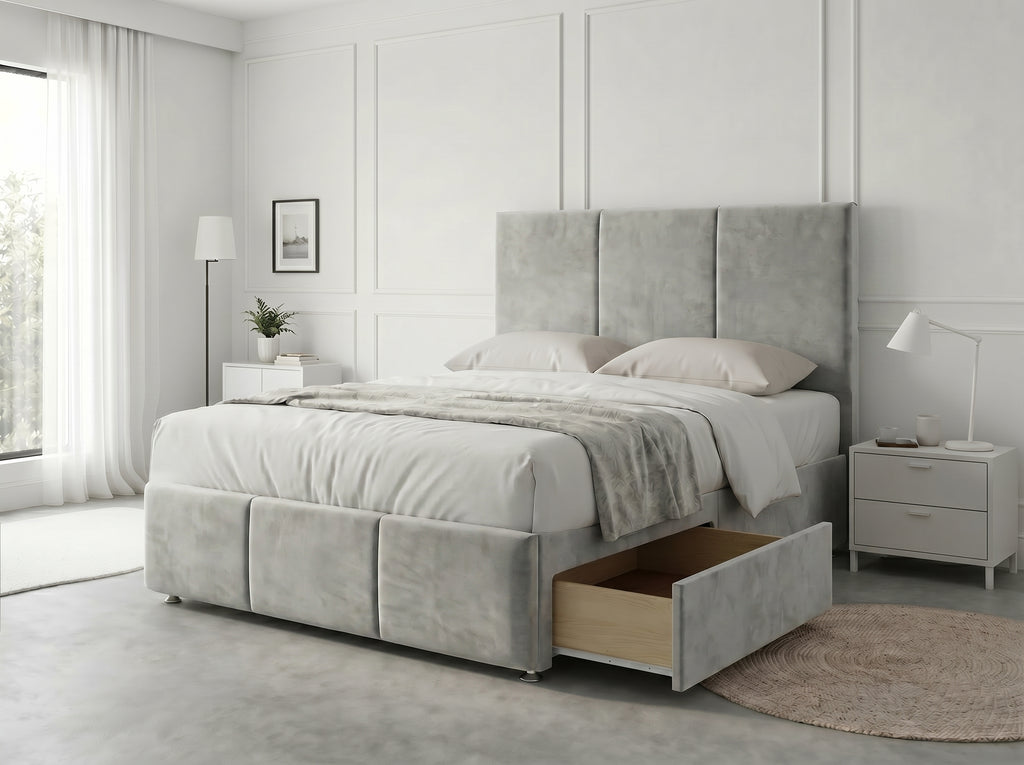 Elegant Sleigh Aura | Divan Drawer Bed with Hidden Storage Drawers (UK) | Discount Bed Store (DBS) #DB149