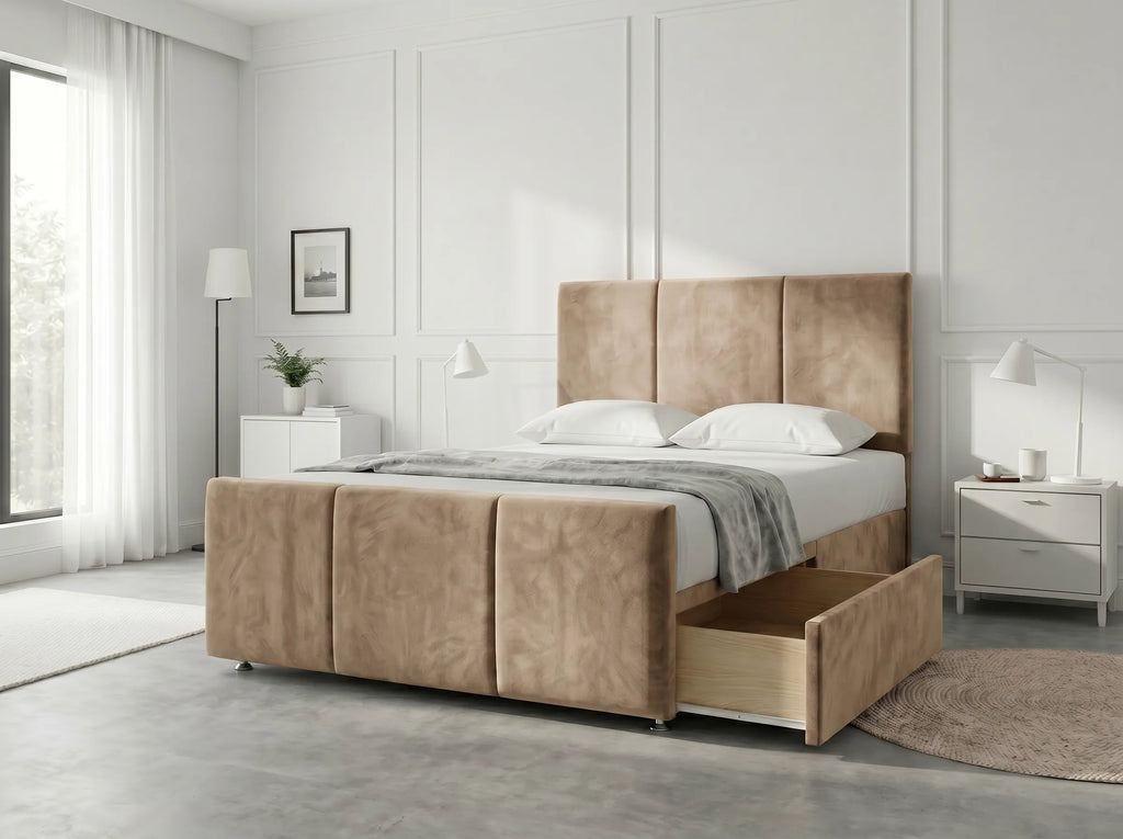 Elegant Sleigh Aura | Divan Drawer Bed with Hidden Storage Drawers (UK) | Discount Bed Store (DBS) #DB149