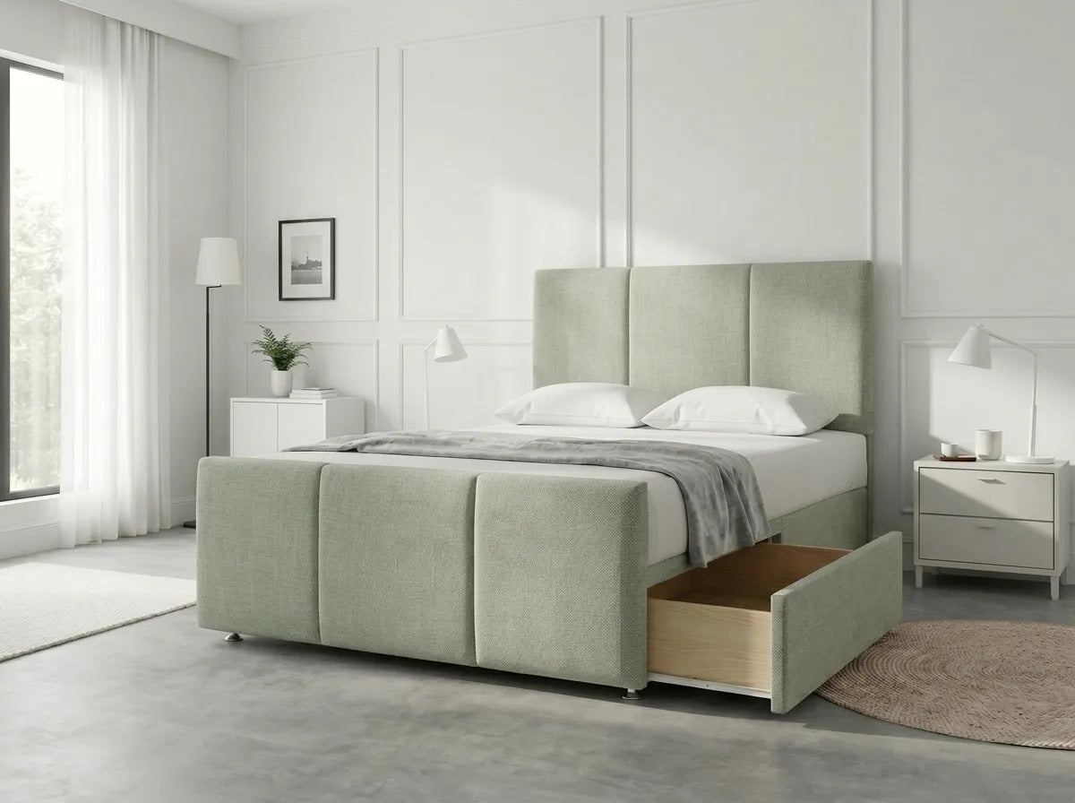 Elegant Sleigh Aura | Divan Drawer Bed with Hidden Storage Drawers (UK) | Discount Bed Store (DBS) #DB149