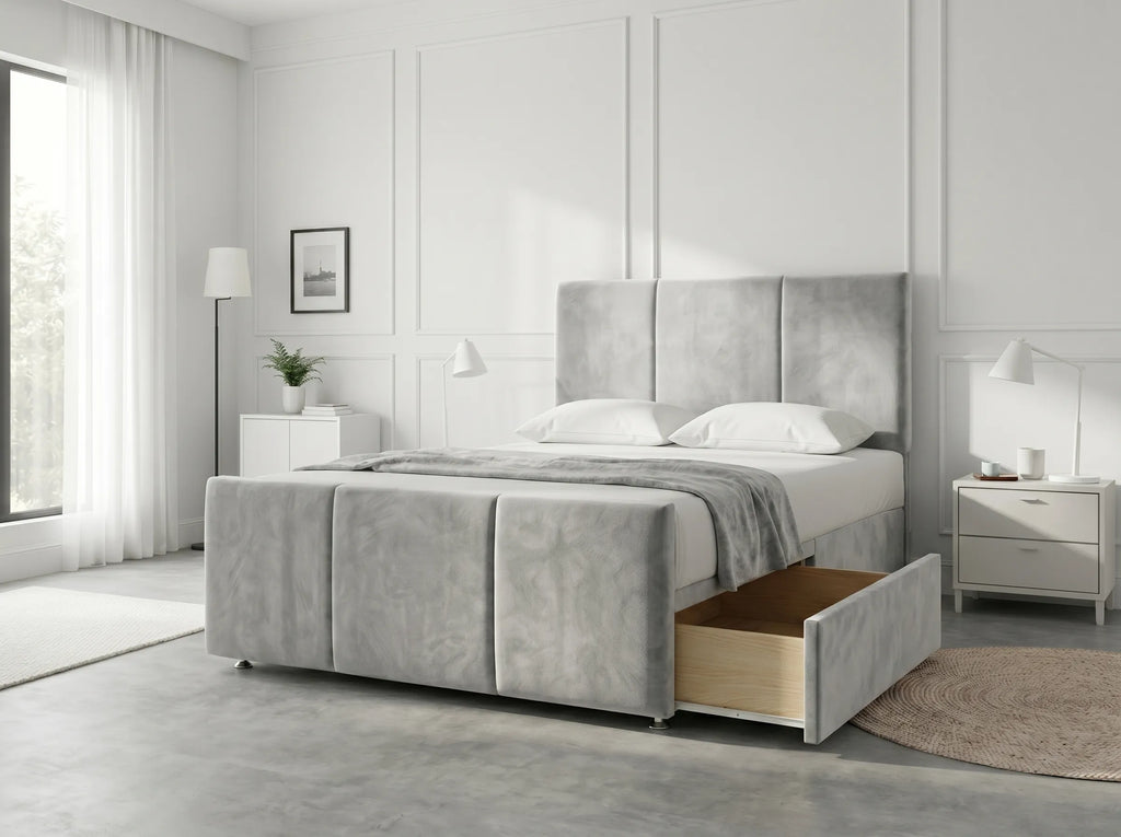 Elegant Sleigh Aura | Divan Drawer Bed with Hidden Storage Drawers (UK) | Discount Bed Store (DBS) #DB149