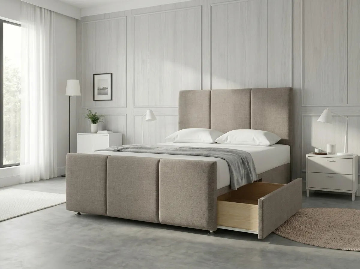 Elegant Sleigh Aura | Divan Drawer Bed with Hidden Storage Drawers (UK) | Discount Bed Store (DBS) #DB149