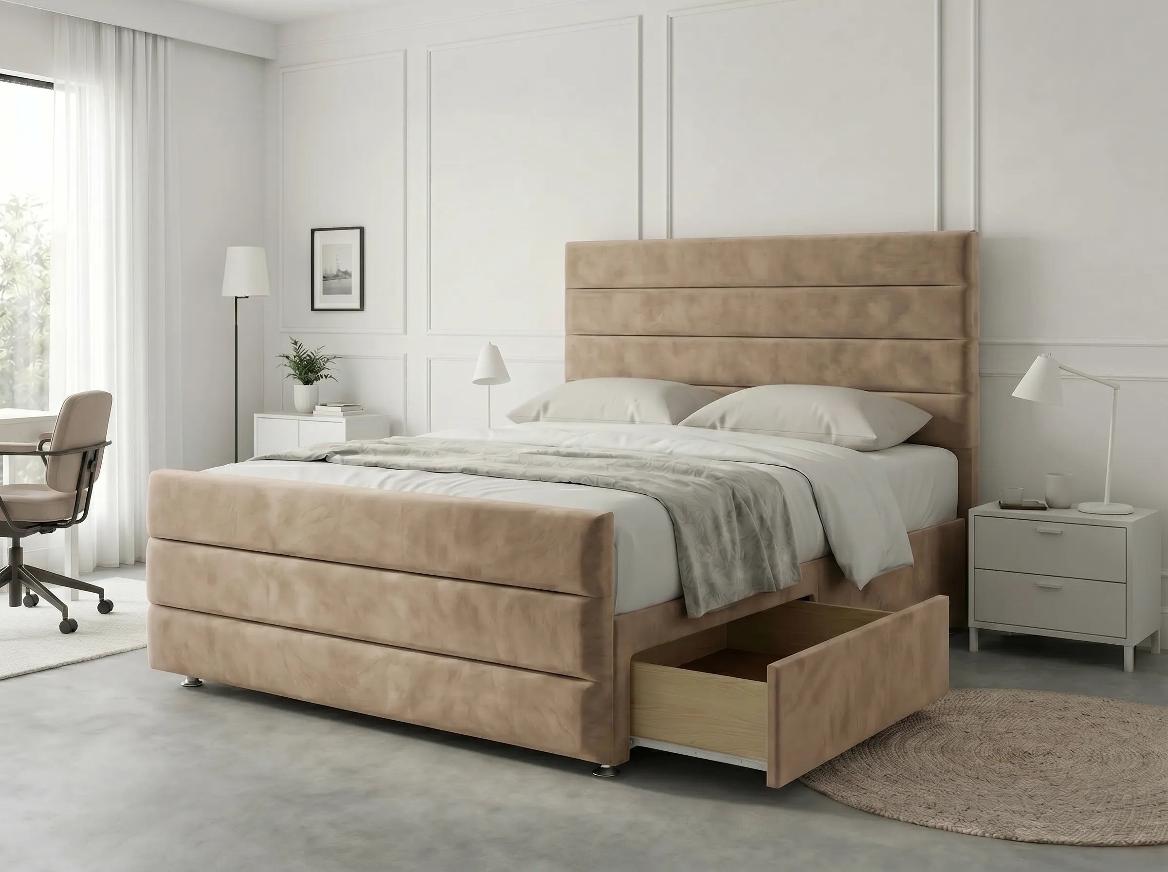 Prestige Sleigh Comfort | Divan Drawer Bed with Deep Storage Drawers (UK) | Discount Bed Store (DBS) #DB151