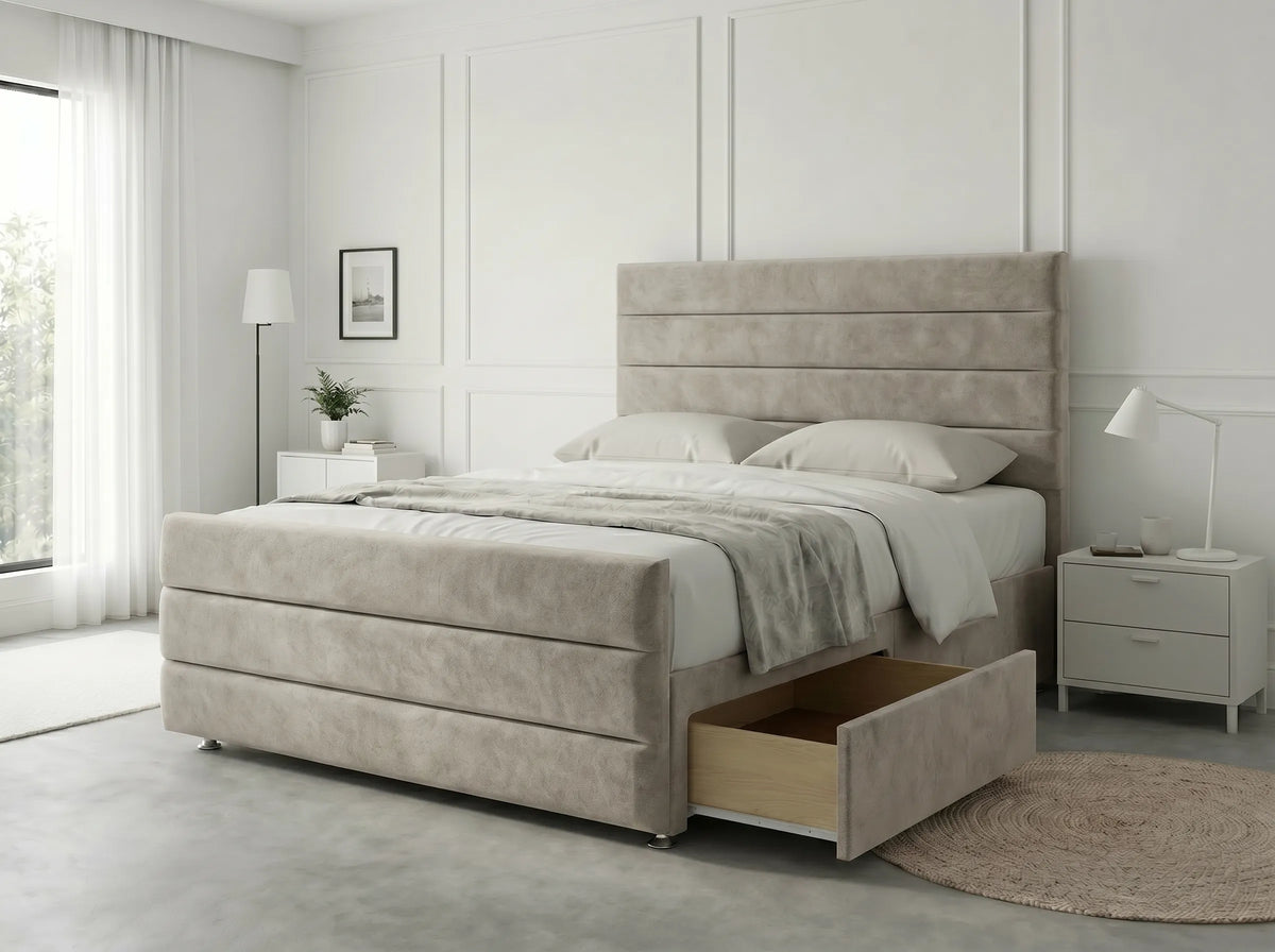 Prestige Sleigh Comfort | Divan Drawer Bed with Deep Storage Drawers (UK) | Discount Bed Store (DBS) #DB151