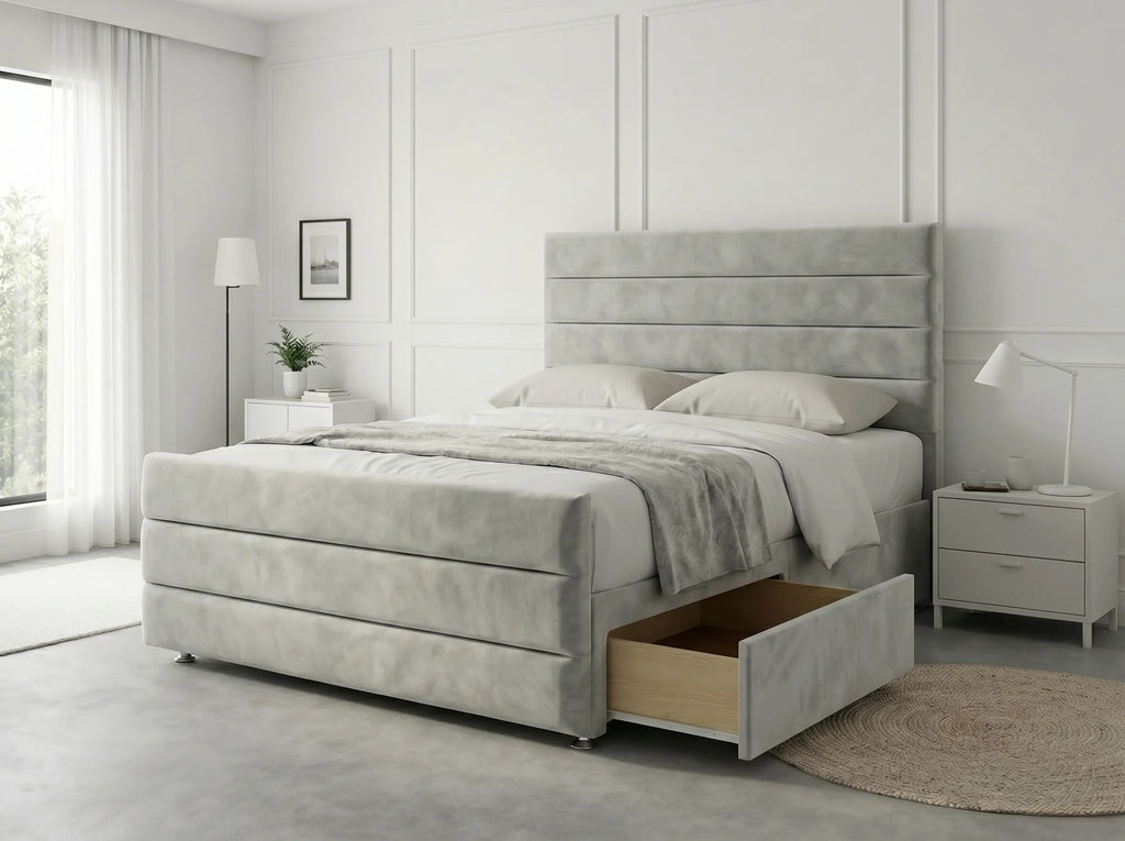 Prestige Sleigh Comfort | Divan Drawer Bed with Deep Storage Drawers (UK) | Discount Bed Store (DBS) #DB151