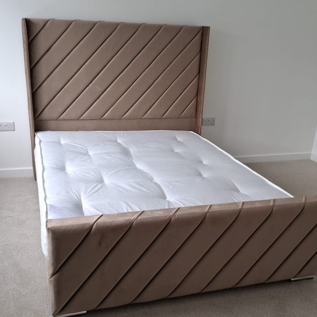 Panelled Bed DiagonalLine Wingback #B59 Bed Frame (UK) | Discount Bed Store (DBS)