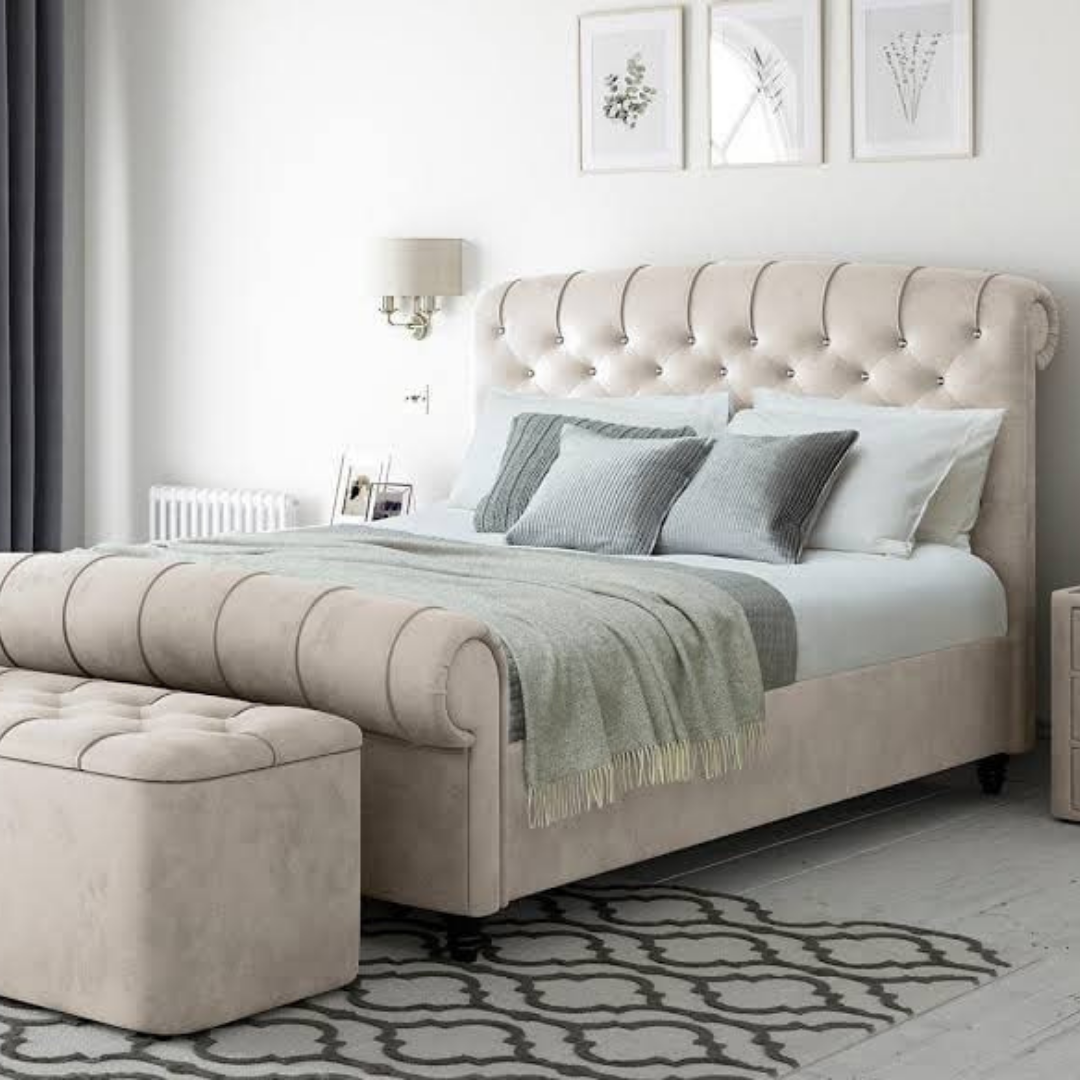Scroll Sleigh Bed Bellagio ButtonStyle #B26 Bed Frame (UK) | Discount Bed Store (DBS)