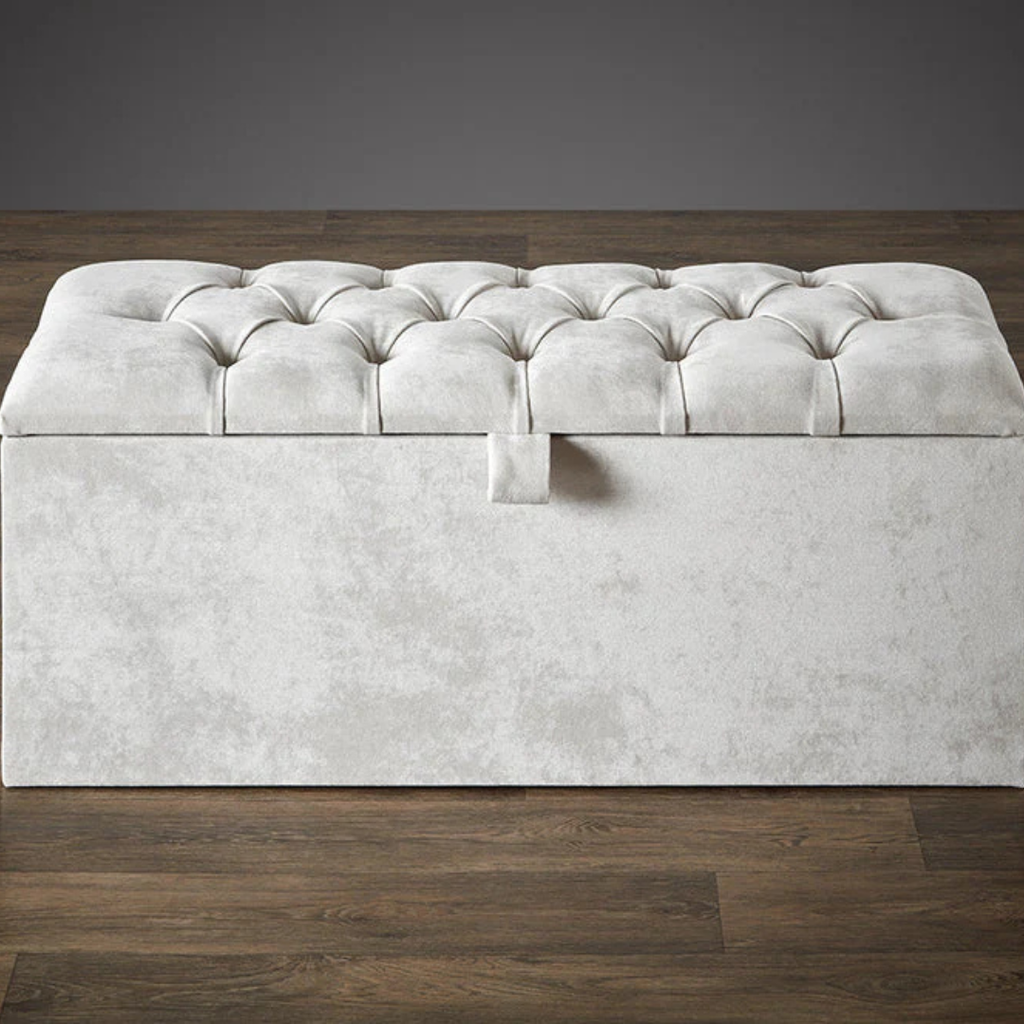 Ottoman Storage Box Velvet Tuck #B185 Bed Frame (UK) | Discount Bed Store (DBS)