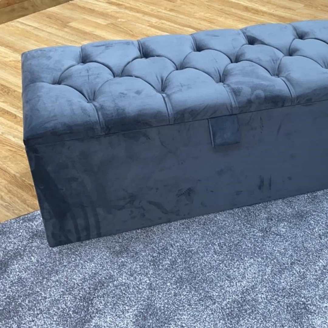 Ottoman Storage Box Velvet Tuck #B185 Bed Frame (UK) | Discount Bed Store (DBS)