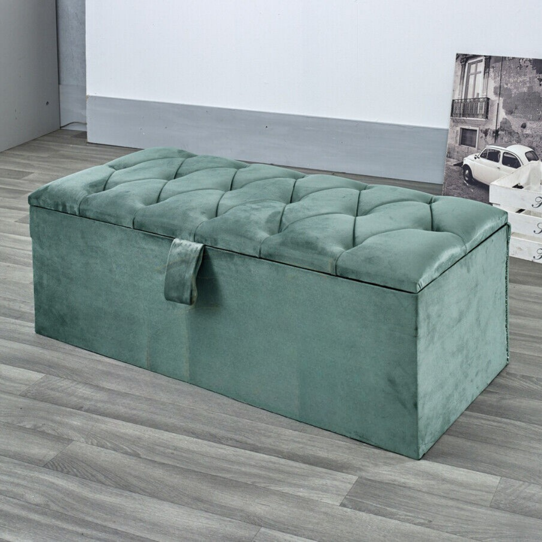 Ottoman Storage Box Velvet Tuck #B185 Bed Frame (UK) | Discount Bed Store (DBS)
