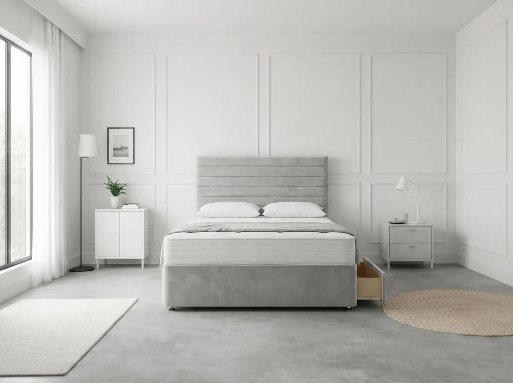 Heritage Sleigh Luxe | Upholstered Divan Drawer Bed with Pull-Out Drawers (UK) | Discount Bed Store (DBS) #DB133