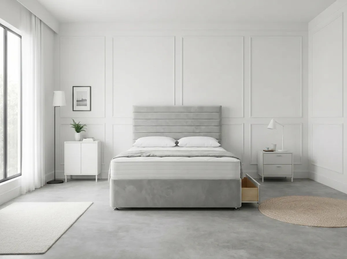 Heritage Sleigh Luxe | Upholstered Divan Drawer Bed with Pull-Out Drawers (UK) | Discount Bed Store (DBS) #DB133