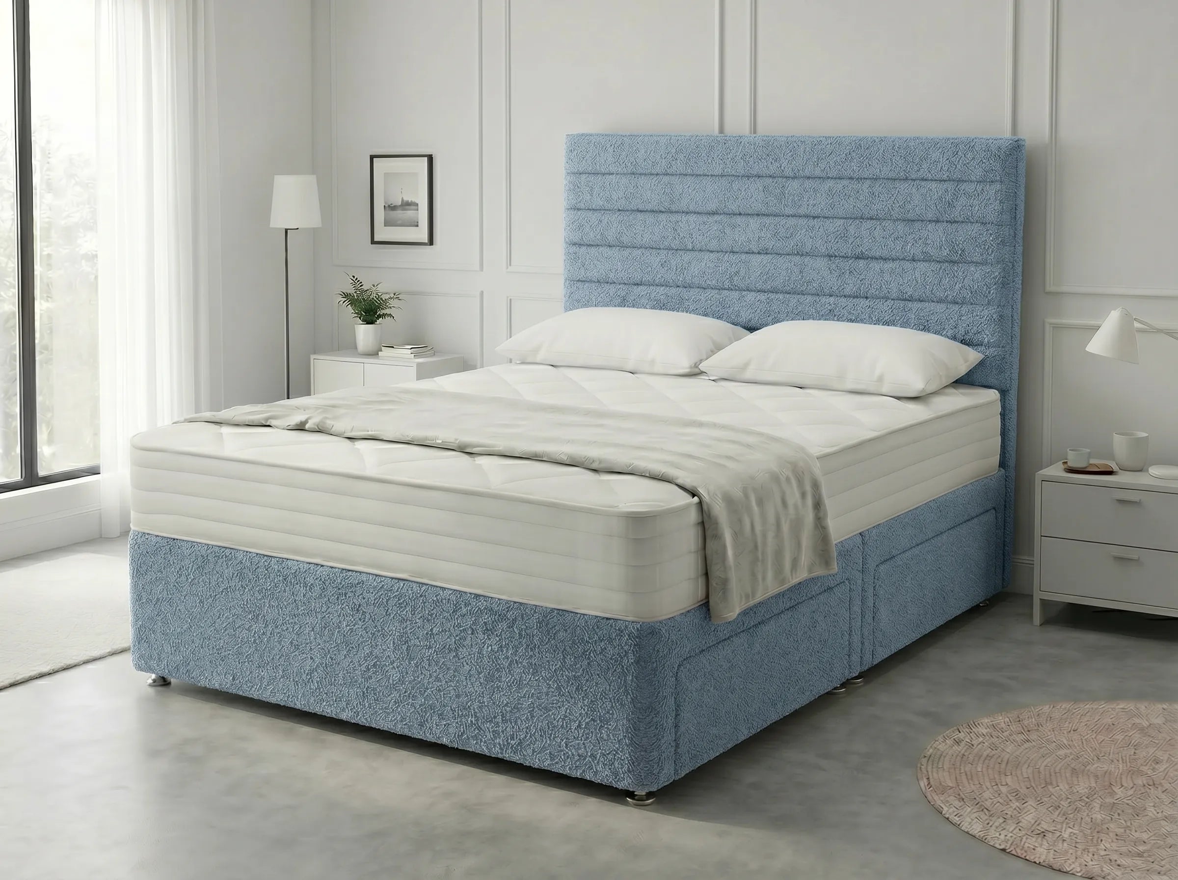 Heritage Sleigh Luxe | Upholstered Divan Drawer Bed with Pull-Out Drawers (UK) | Discount Bed Store (DBS) #DB133