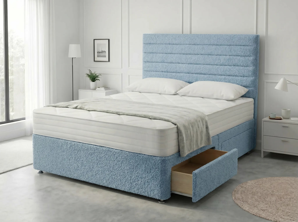 Heritage Sleigh Luxe | Upholstered Divan Drawer Bed with Pull-Out Drawers (UK) | Discount Bed Store (DBS) #DB133