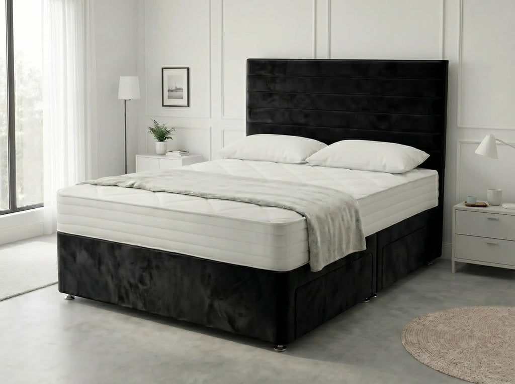Heritage Sleigh Luxe | Upholstered Divan Drawer Bed with Pull-Out Drawers (UK) | Discount Bed Store (DBS) #DB133