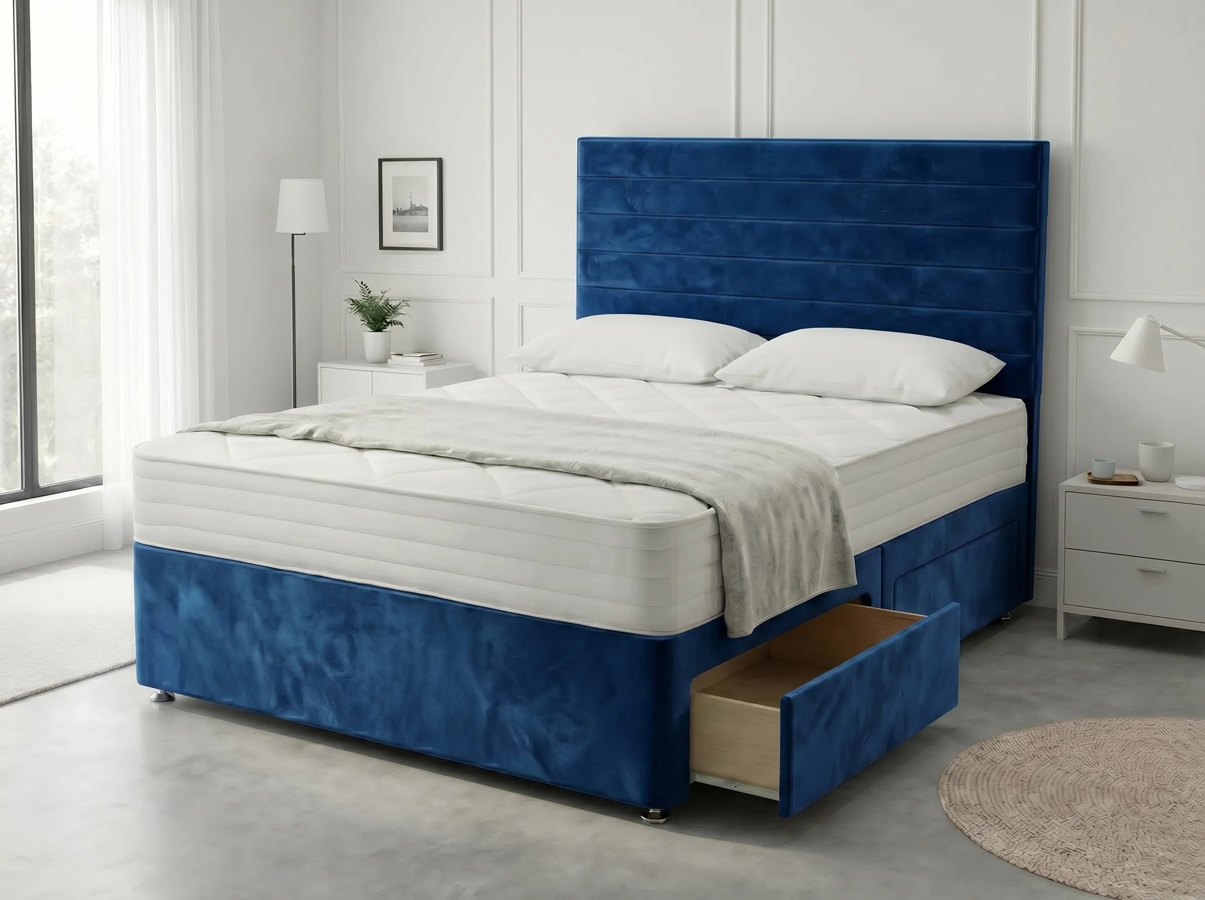 Heritage Sleigh Luxe | Upholstered Divan Drawer Bed with Pull-Out Drawers (UK) | Discount Bed Store (DBS) #DB133