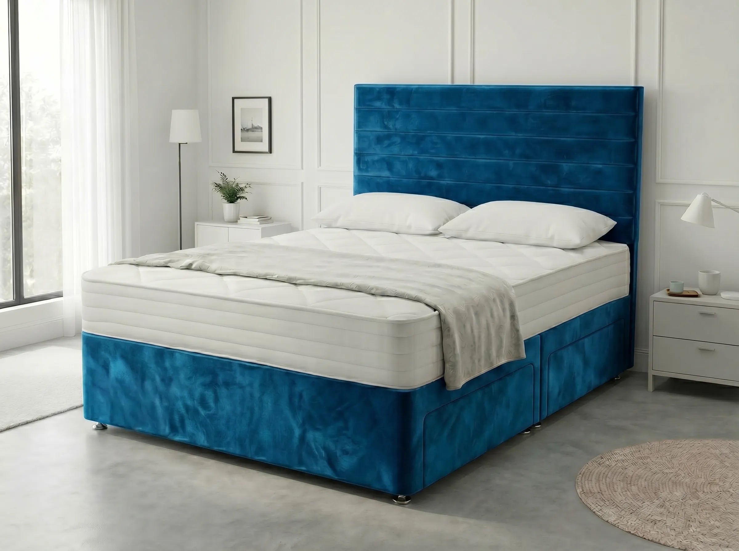 Heritage Sleigh Luxe | Upholstered Divan Drawer Bed with Pull-Out Drawers (UK) | Discount Bed Store (DBS) #DB133