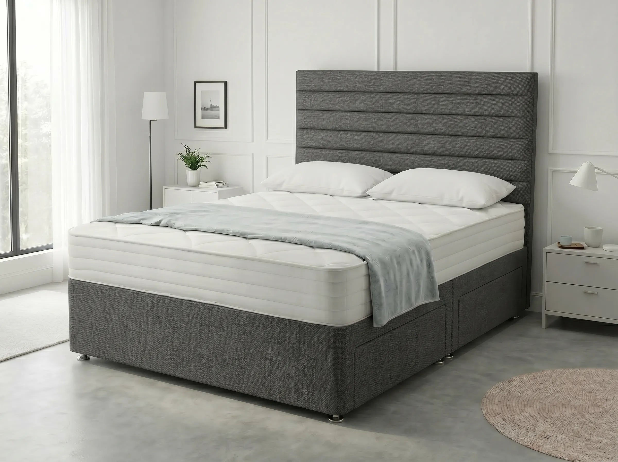 Heritage Sleigh Luxe | Upholstered Divan Drawer Bed with Pull-Out Drawers (UK) | Discount Bed Store (DBS) #DB133
