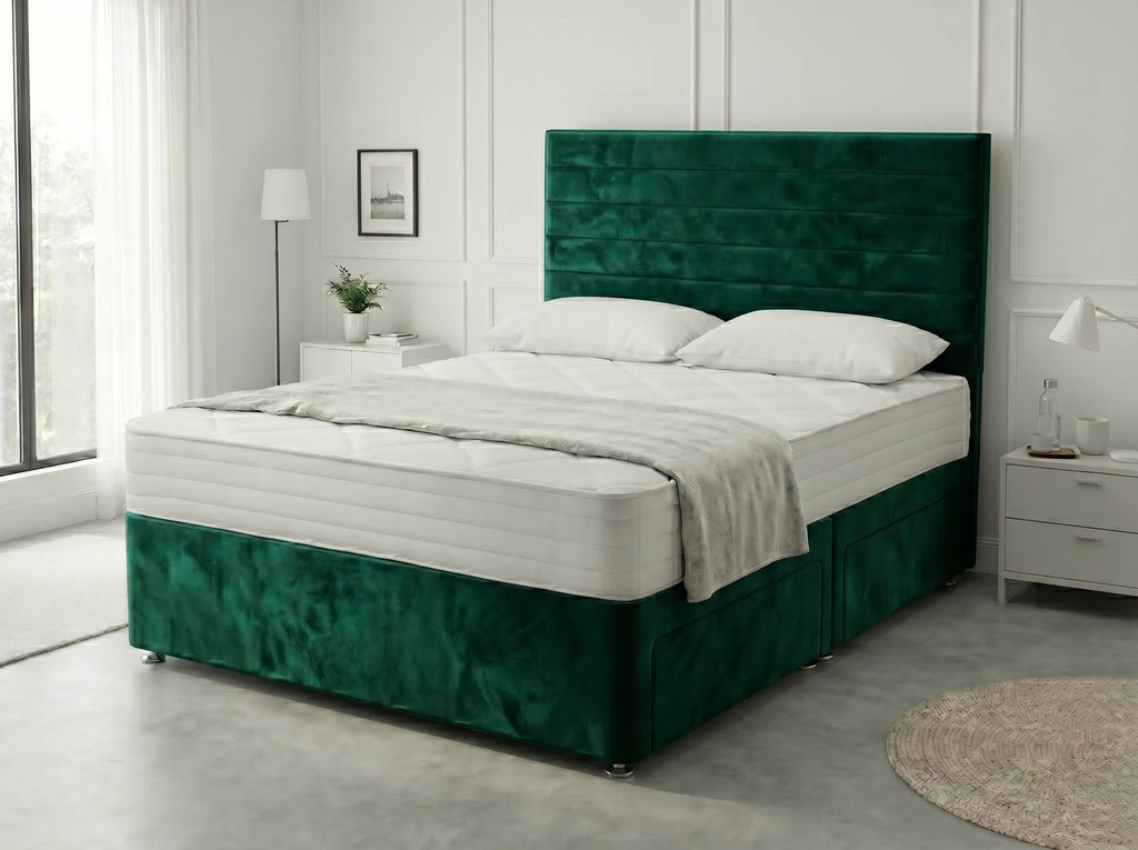 Heritage Sleigh Luxe | Upholstered Divan Drawer Bed with Pull-Out Drawers (UK) | Discount Bed Store (DBS) #DB133