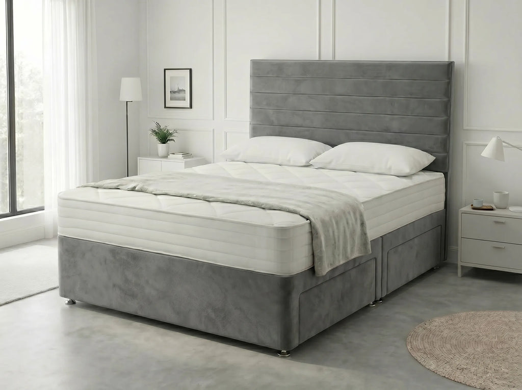 Heritage Sleigh Luxe | Upholstered Divan Drawer Bed with Pull-Out Drawers (UK) | Discount Bed Store (DBS) #DB133
