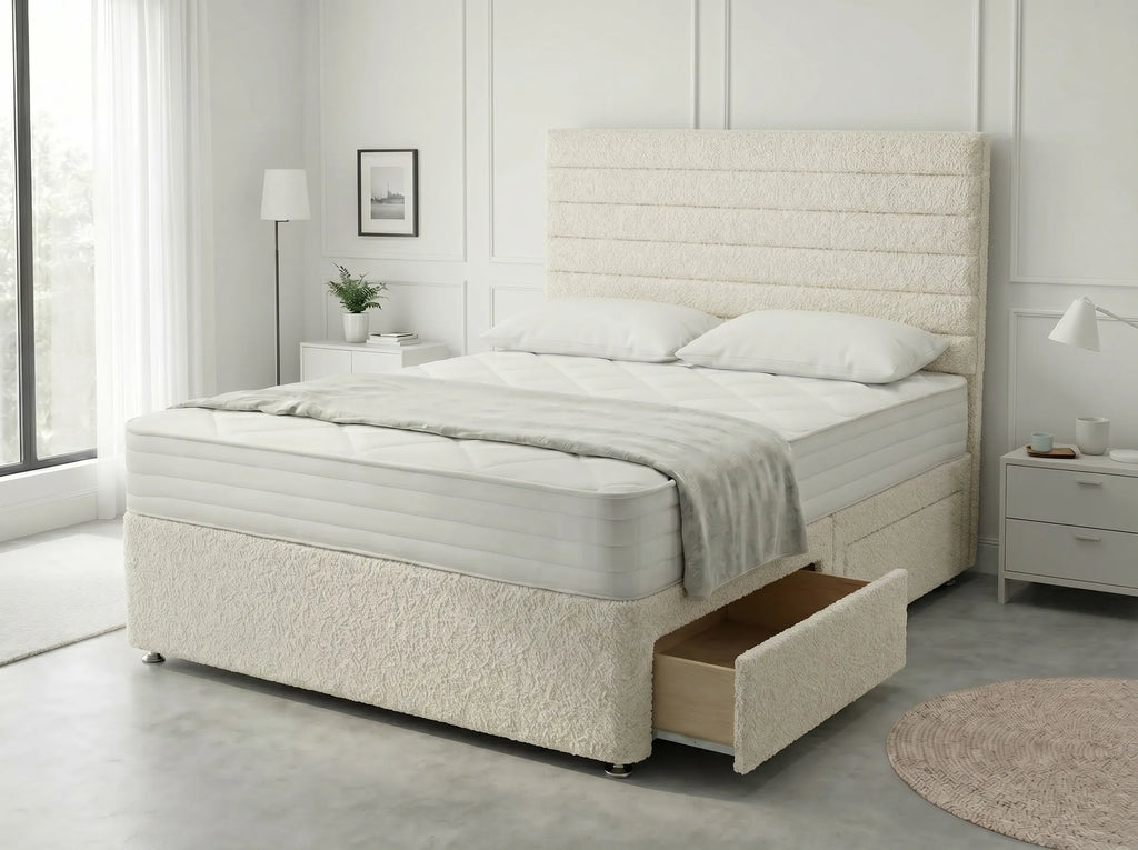 Heritage Sleigh Luxe | Upholstered Divan Drawer Bed with Pull-Out Drawers (UK) | Discount Bed Store (DBS) #DB133