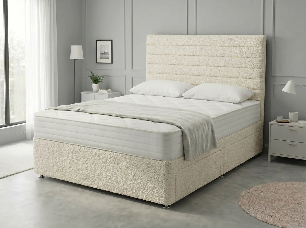 Heritage Sleigh Luxe | Upholstered Divan Drawer Bed with Pull-Out Drawers (UK) | Discount Bed Store (DBS) #DB133