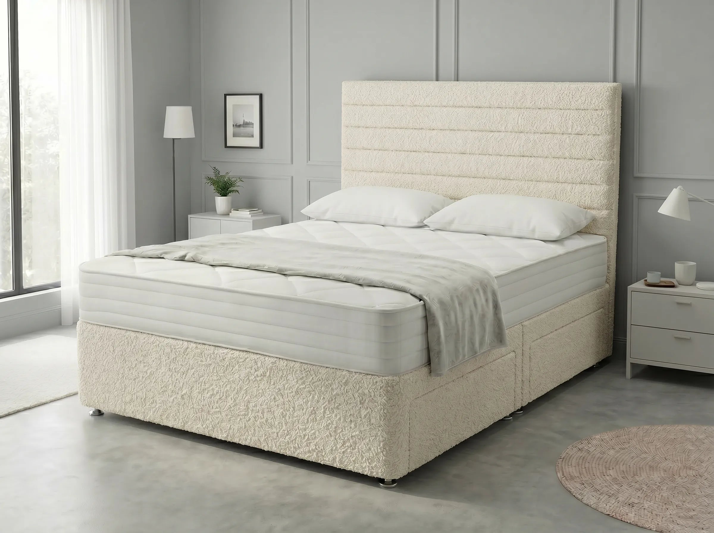 Heritage Sleigh Luxe | Upholstered Divan Drawer Bed with Pull-Out Drawers (UK) | Discount Bed Store (DBS) #DB133