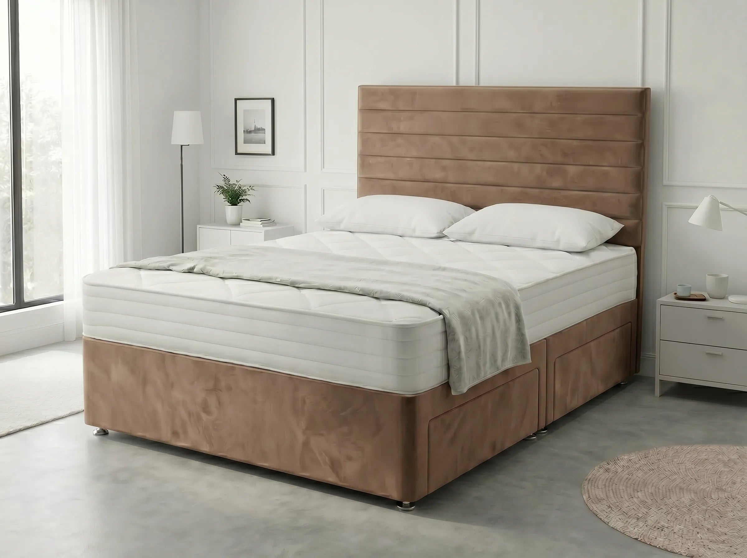Heritage Sleigh Luxe | Upholstered Divan Drawer Bed with Pull-Out Drawers (UK) | Discount Bed Store (DBS) #DB133