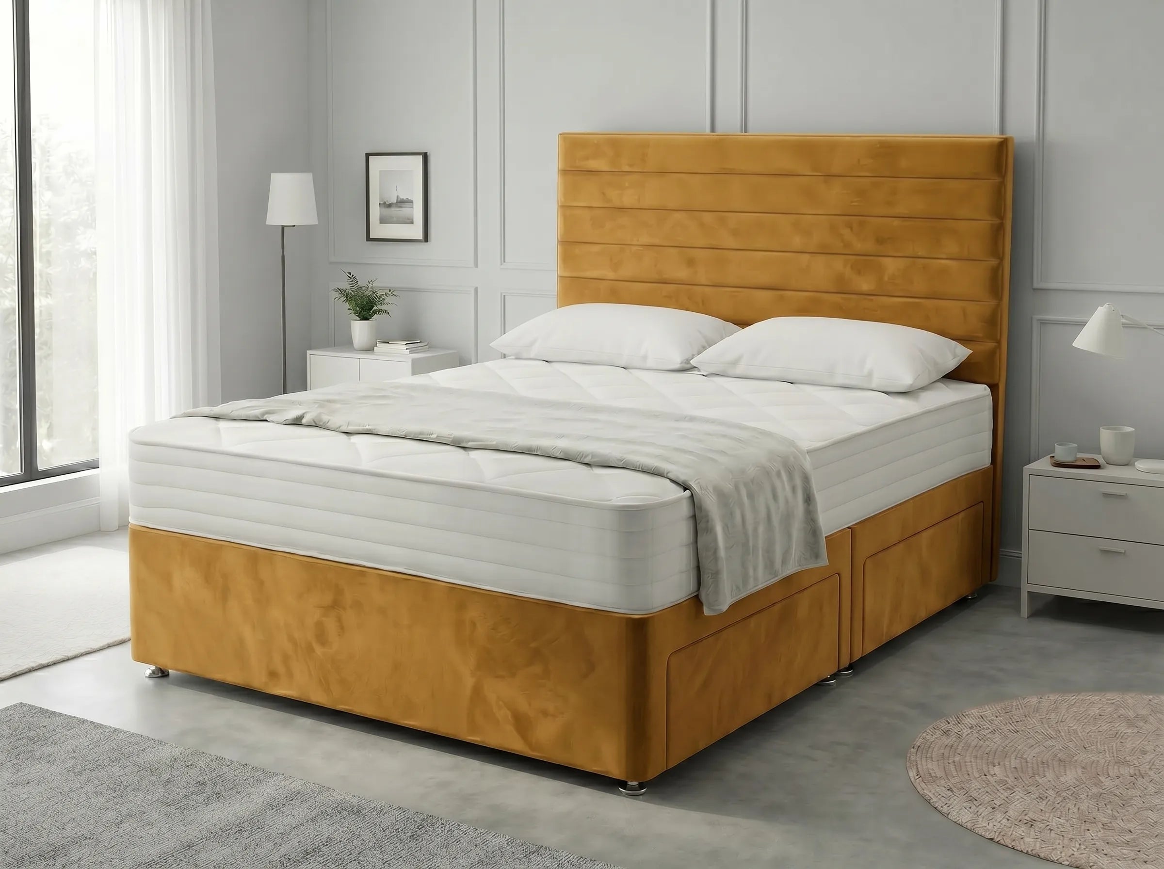 Heritage Sleigh Luxe | Upholstered Divan Drawer Bed with Pull-Out Drawers (UK) | Discount Bed Store (DBS) #DB133