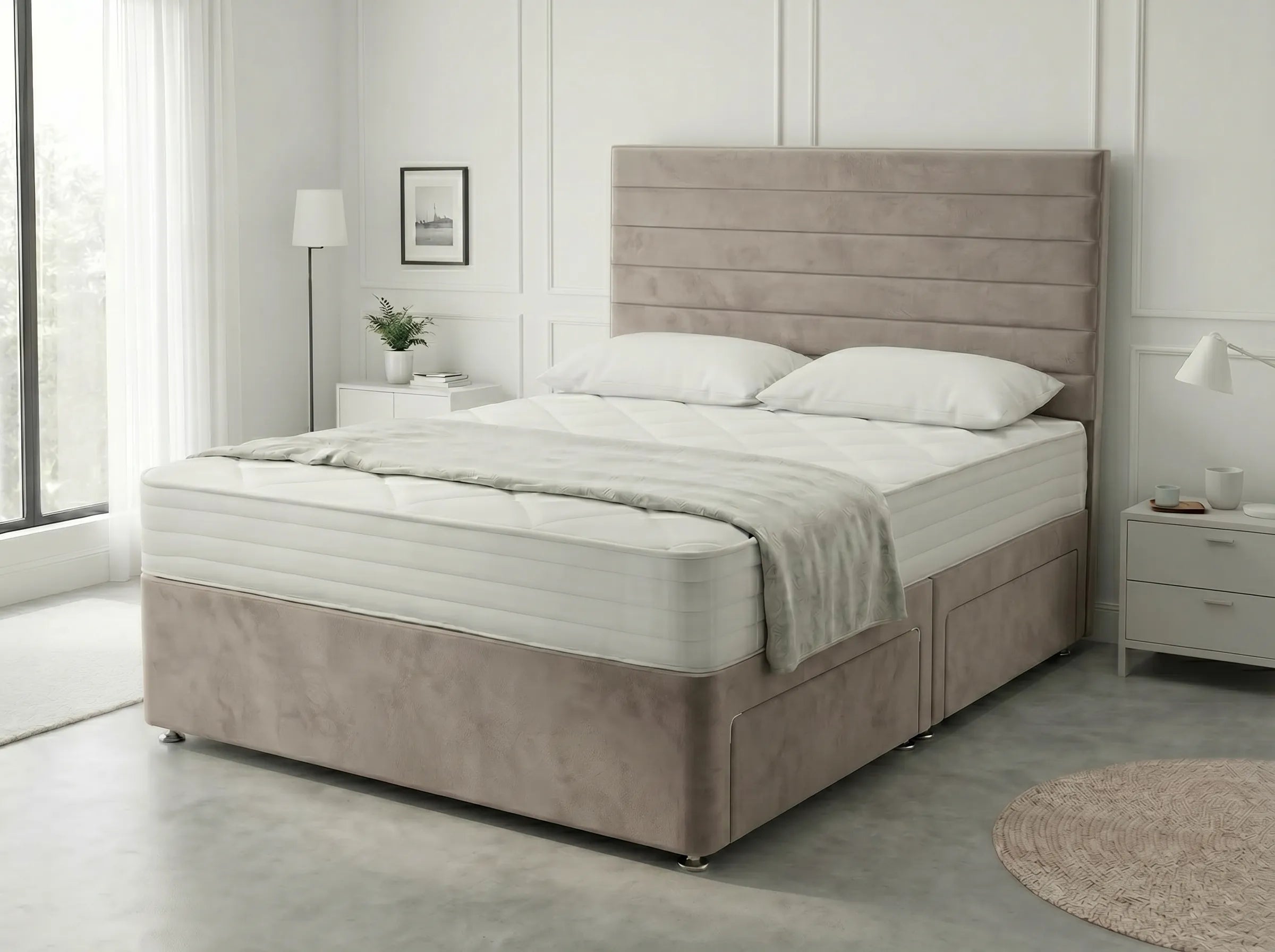 Heritage Sleigh Luxe | Upholstered Divan Drawer Bed with Pull-Out Drawers (UK) | Discount Bed Store (DBS) #DB133