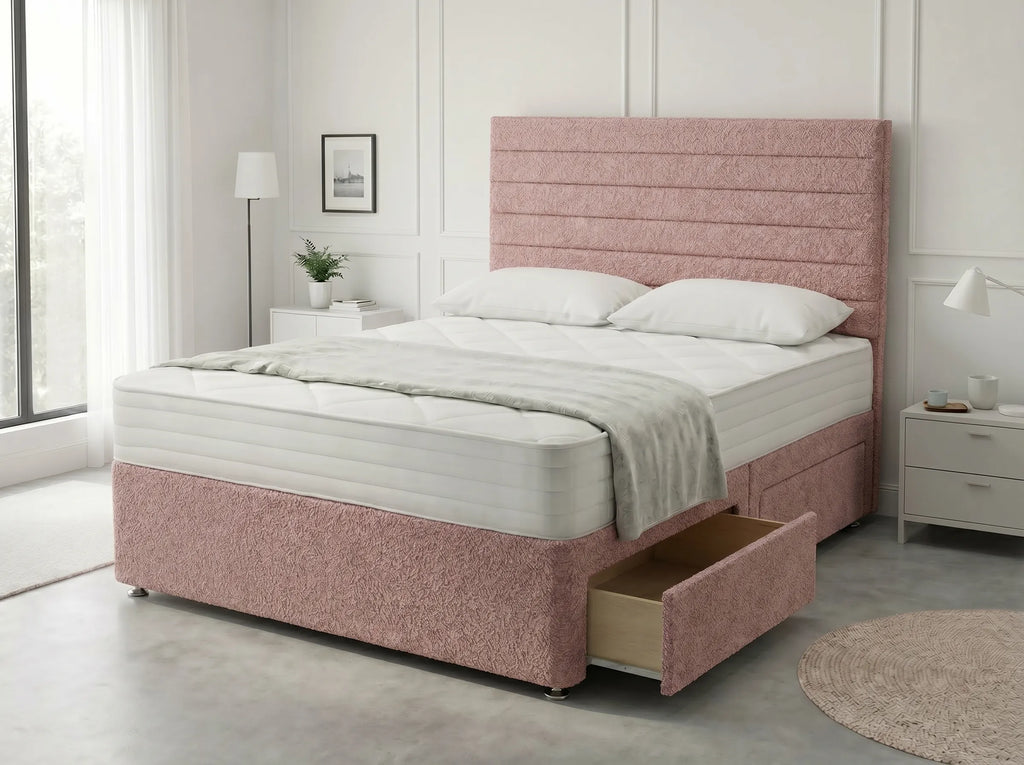 Heritage Sleigh Luxe | Upholstered Divan Drawer Bed with Pull-Out Drawers (UK) | Discount Bed Store (DBS) #DB133