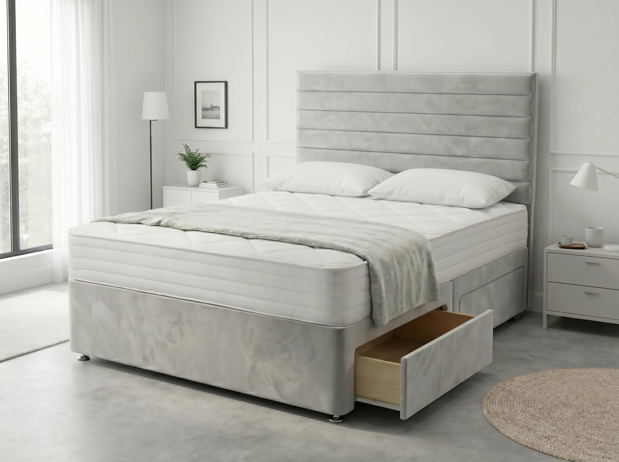 Heritage Sleigh Luxe | Upholstered Divan Drawer Bed with Pull-Out Drawers (UK) | Discount Bed Store (DBS) Regal Sleigh Haven Divan Bed with Side Storage Drawers (UK) | Discount Bed Store (DBS) #DB133