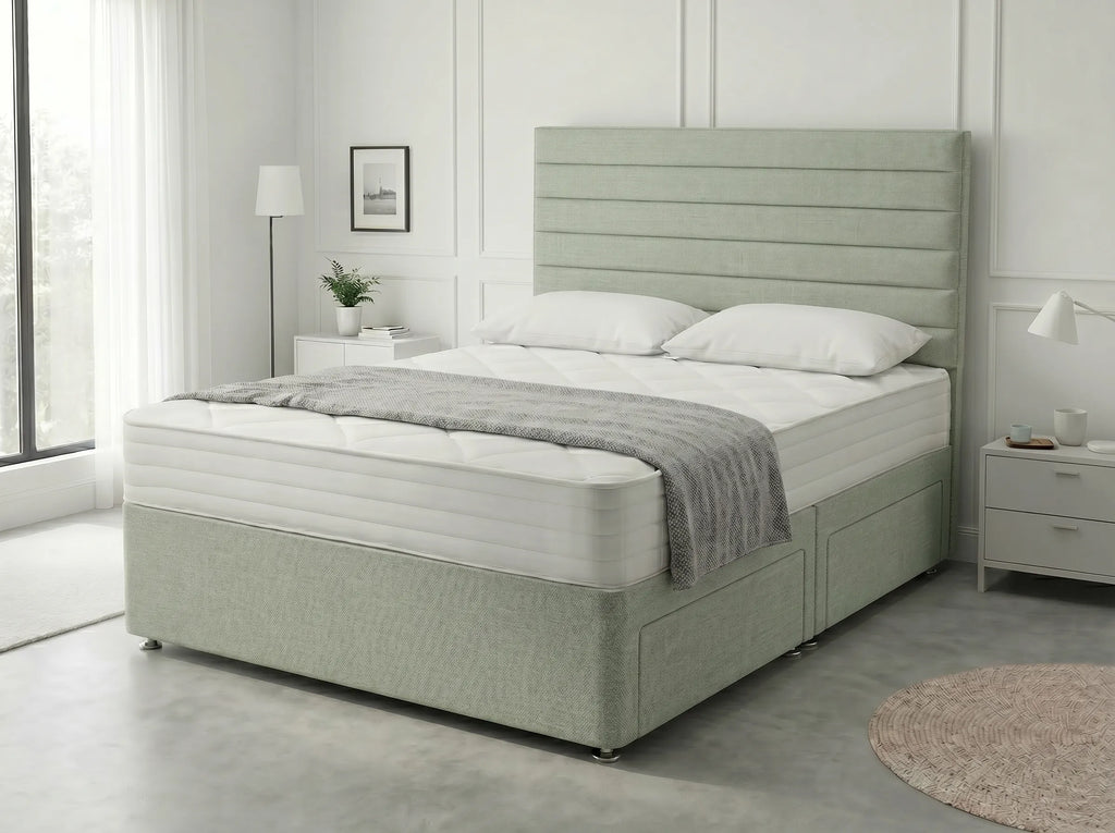 Heritage Sleigh Luxe | Upholstered Divan Drawer Bed with Pull-Out Drawers (UK) | Discount Bed Store (DBS) #DB133
