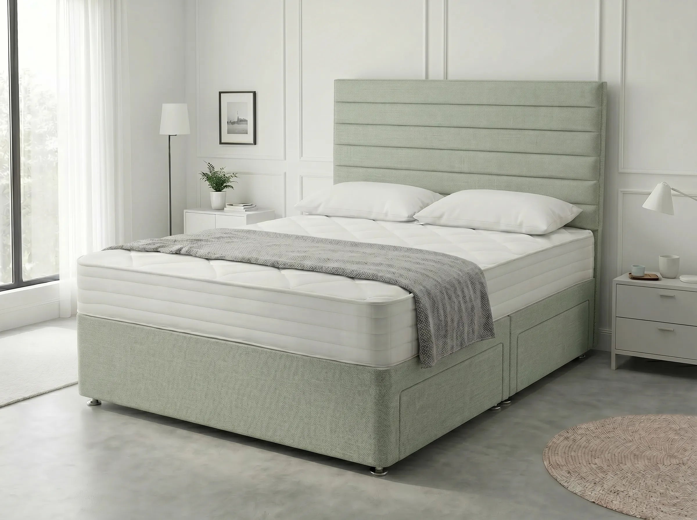 Heritage Sleigh Luxe | Upholstered Divan Drawer Bed with Pull-Out Drawers (UK) | Discount Bed Store (DBS) #DB133