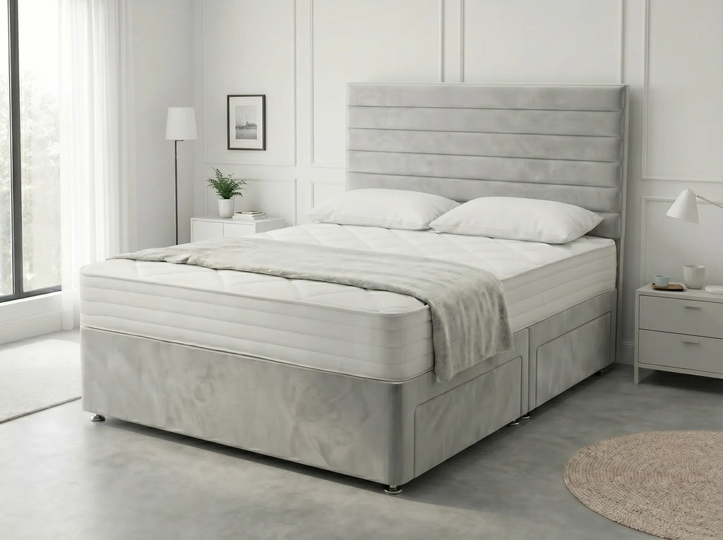 Heritage Sleigh Luxe | Upholstered Divan Drawer Bed with Pull-Out Drawers (UK) | Discount Bed Store (DBS) #DB133