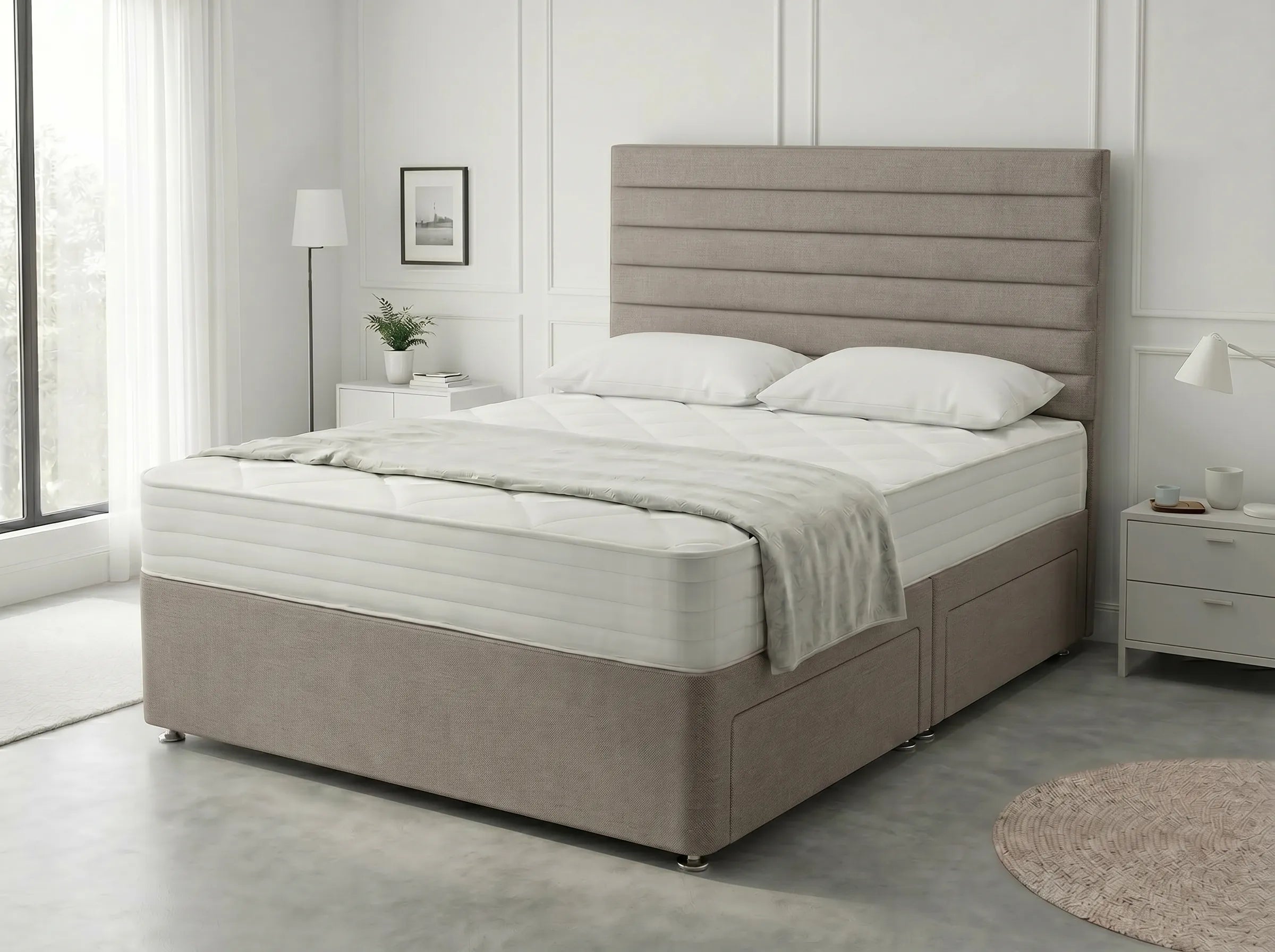 Heritage Sleigh Luxe | Upholstered Divan Drawer Bed with Pull-Out Drawers (UK) | Discount Bed Store (DBS) #DB133