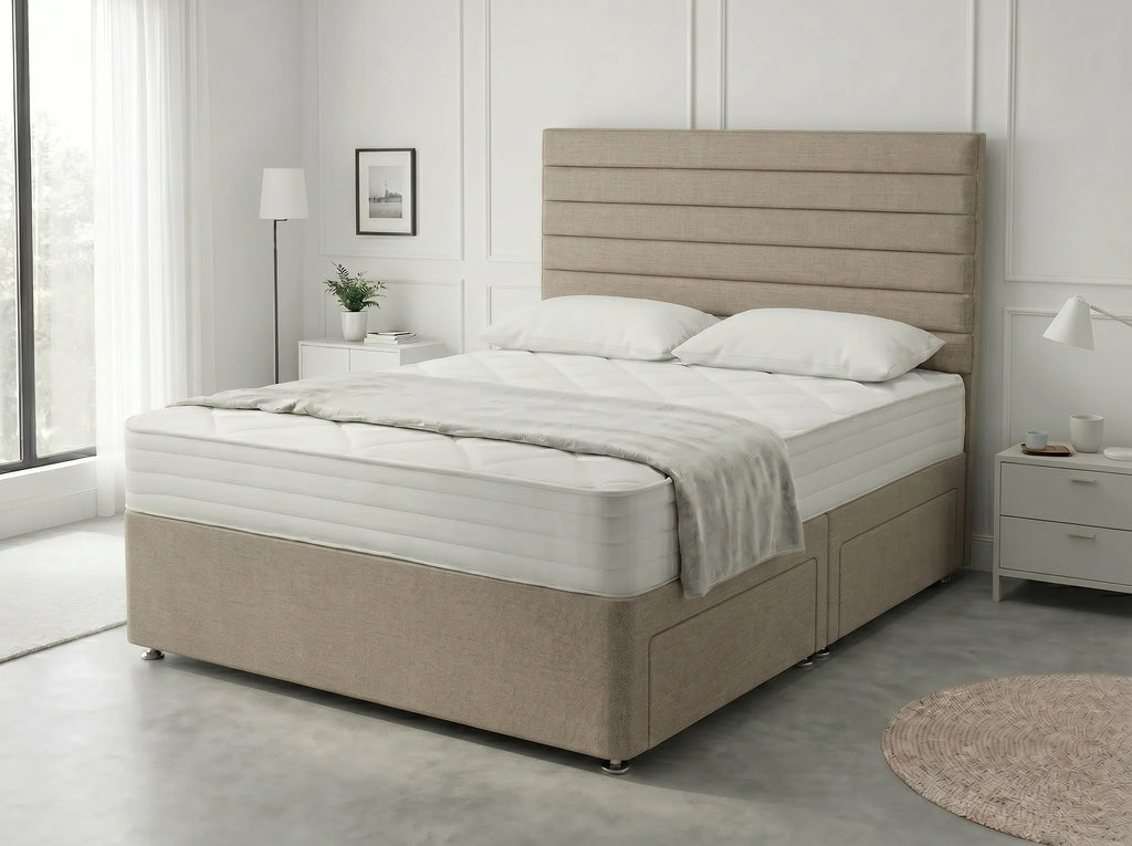 Heritage Sleigh Luxe | Upholstered Divan Drawer Bed with Pull-Out Drawers (UK) | Discount Bed Store (DBS) #DB133