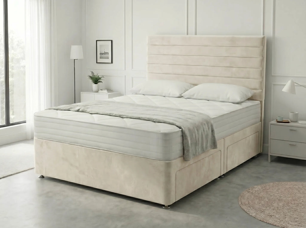 Heritage Sleigh Luxe | Upholstered Divan Drawer Bed with Pull-Out Drawers (UK) | Discount Bed Store (DBS) #DB133