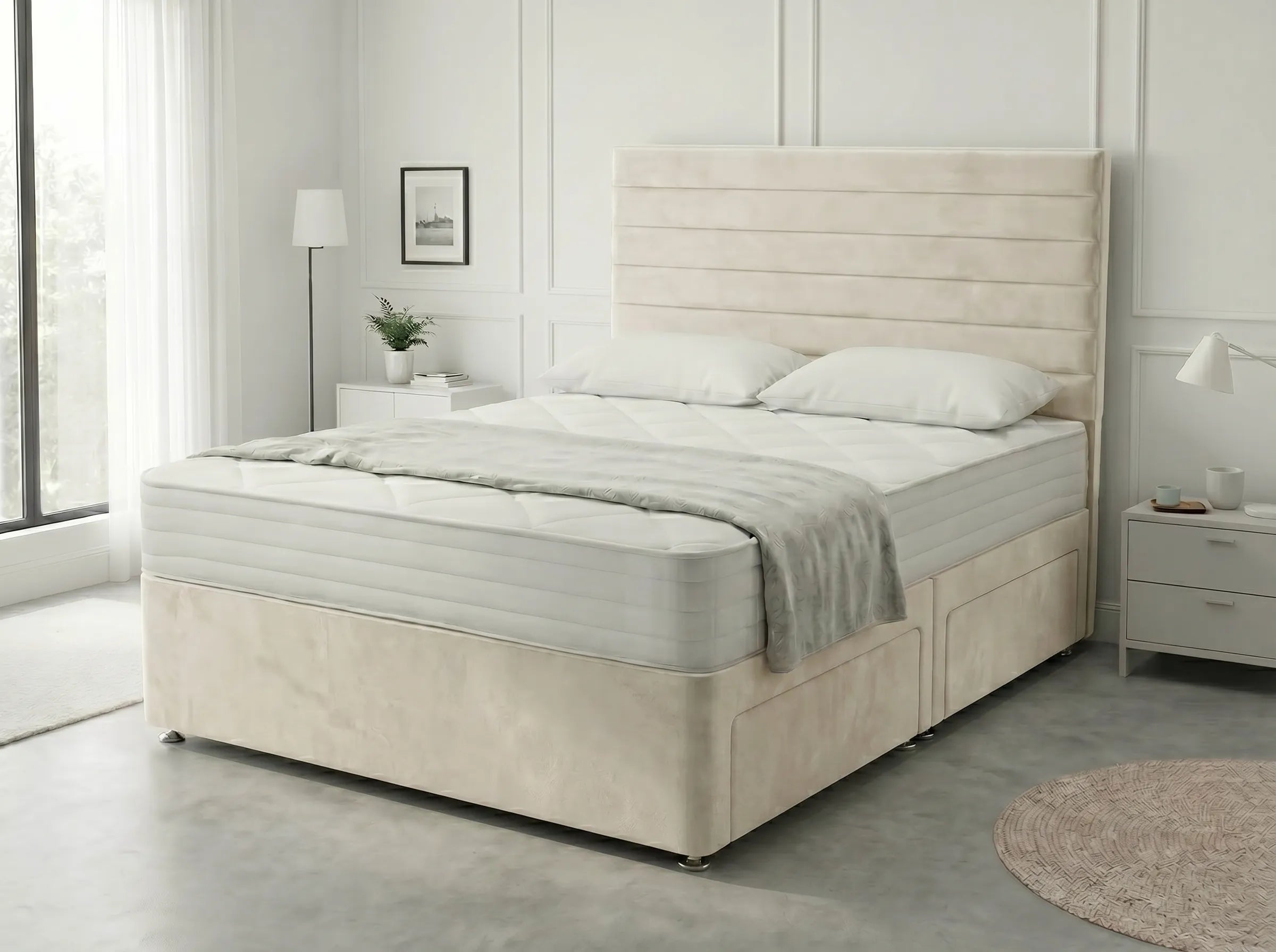 Heritage Sleigh Luxe | Upholstered Divan Drawer Bed with Pull-Out Drawers (UK) | Discount Bed Store (DBS) #DB133